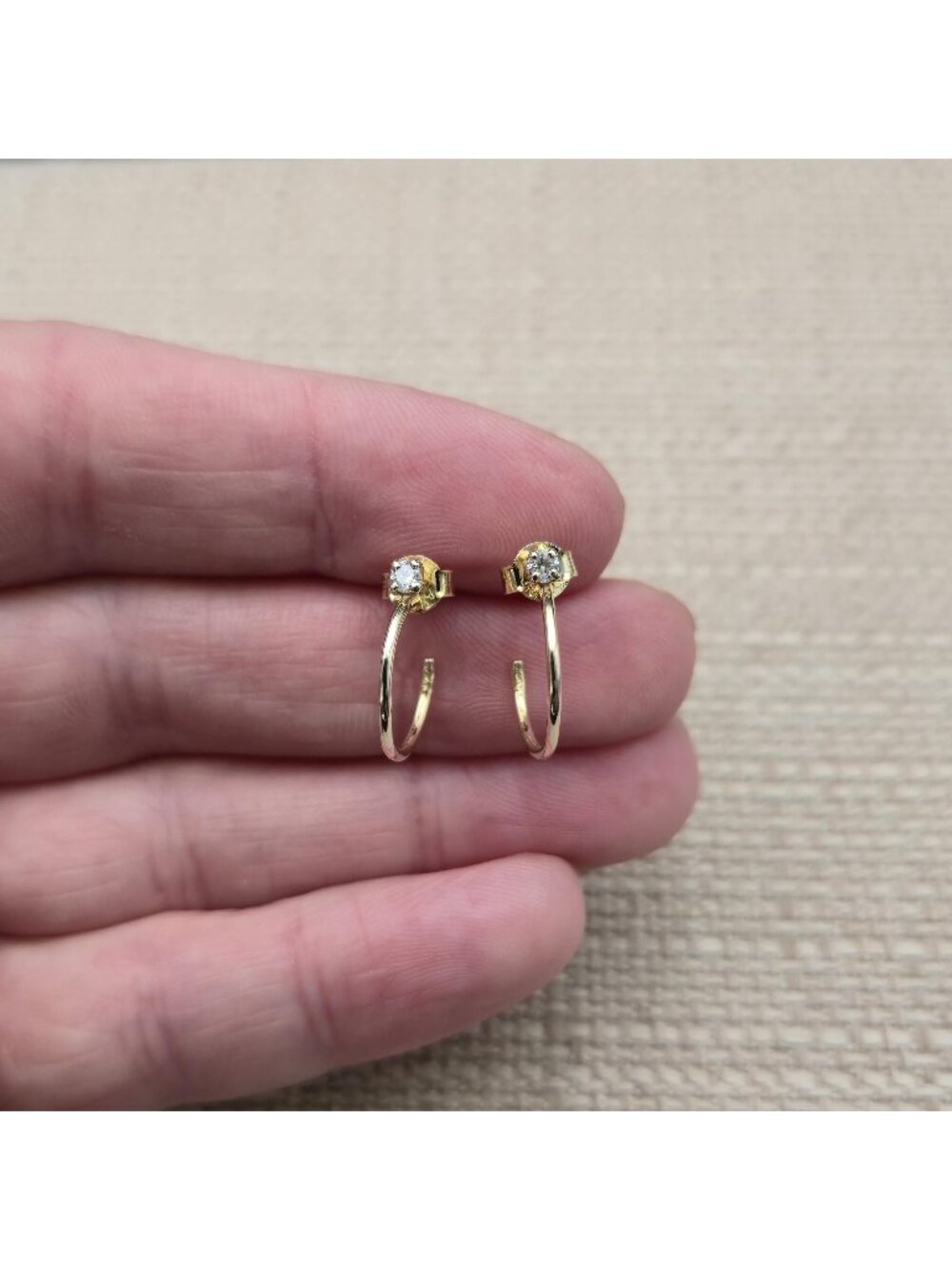Gold Plated Sterling Silver CZ Solitaire Open Hoop Stud Earrings A8882